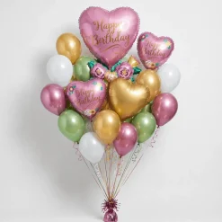 Birthday Satin Heart With Flowers Deluxe Bouquet | 19pc