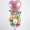 Birthday Satin Heart With Flowers Basic Bouquet | 15pc
