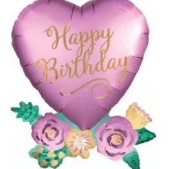 Birthday Satin Heart W/Flowers Supershape Mylar Balloon 30" | 1ct