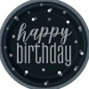 Black Happy Birthday Plate 9in | 8ct
