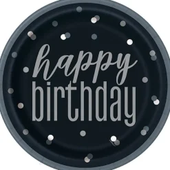 Black Happy Birthday Plate 9in | 8ct
