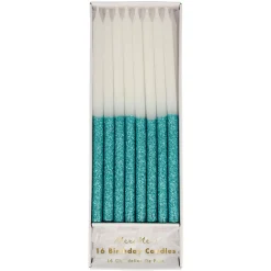 Blue Glitter Dipped Candles | 16ct