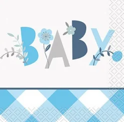Blue Floral Baby Beverage Napkins | 16ct