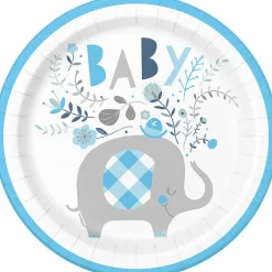 Blue Floral Elephant Round Plate 9in | 8ct