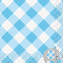 Blue Gingham Elephant Lunch Napkins | 16ct