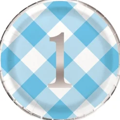 Blue Gingham Round Plate 9in | 8ct