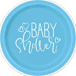 Blue Hearts Baby Shower Round Plate 7in | 8ct
