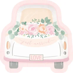 Car Pink Blooms Bridal Shaped Plate 8in | 8ct