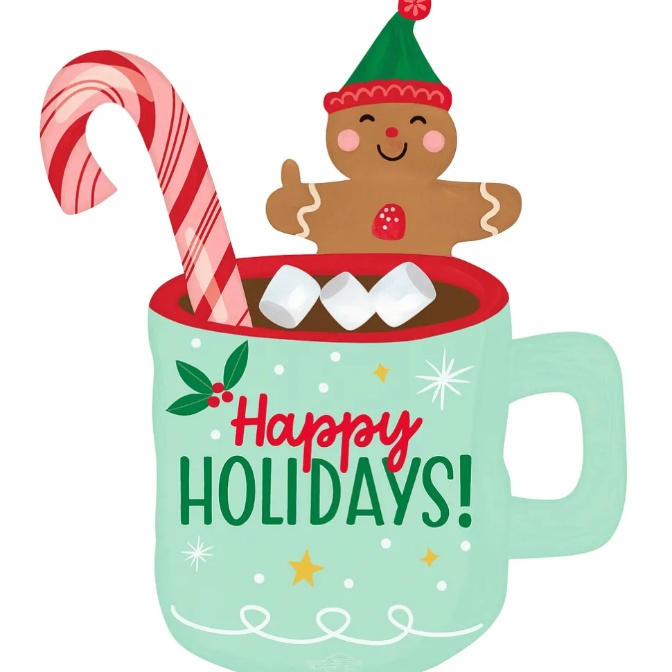 Christmas Happy Holidays Mug Supershape Mylar Balloon 25"x31" | 1ct