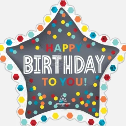 Confetti Burst Birthday Star Satin Supershape | 1ct