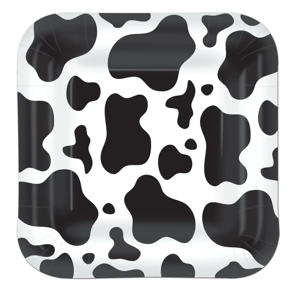 Cow Print Square Paper Plates 7" | 8ct