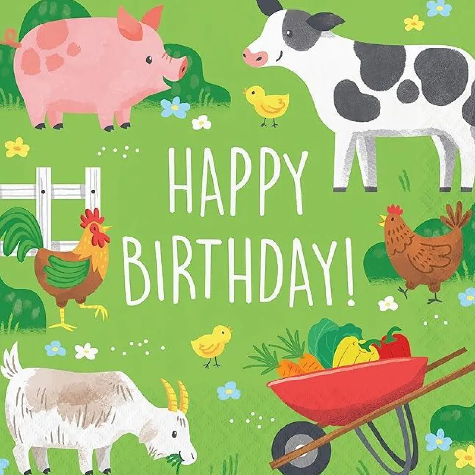 Farm Animals Happy Birthday Lunch Napkins | 16 ct