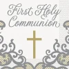 First Holy Communion Gold Fancy Cross Lunch Napkins | 16ct