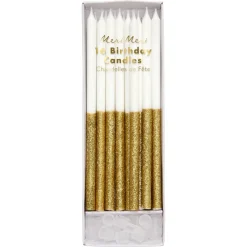 Gold Glitter Dipped Candles | 16ct