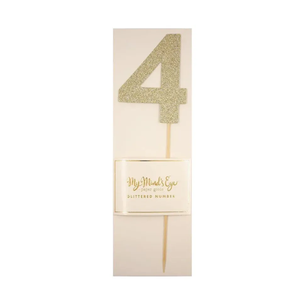 Gold Glitter Number Cake Topper Party Pick No. 4