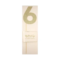 Gold Glitter Number Cake Topper Party Pick No. 6, 9" | 1ct