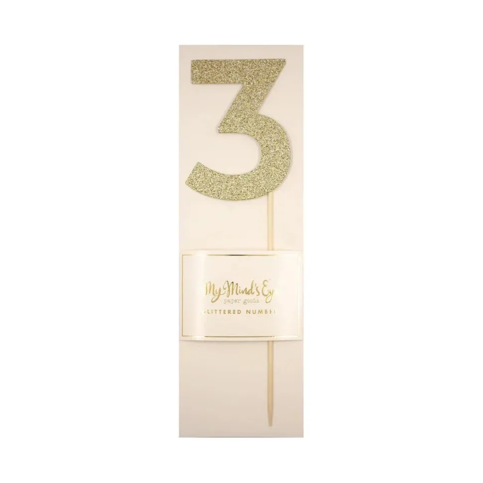 Gold Glitter Number Cake Topper Party Pick No. 3
