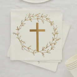 Gold Cross Paper Napkins | 16ct