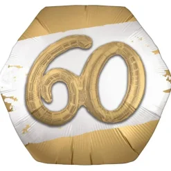 Golden Age Happy 60th Birthday Hexagonal Supershape Balloon, 30" | 1ct