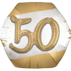 Golden Age Happy 50th Birthday Hexagonal Supershape Balloon, 30" | 1ct
