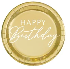 Gold Happy Birthday Round Plate 9in | 8ct
