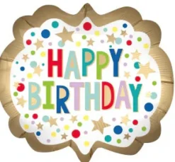 Gold Satin Marquee Dots Birthday Supershape Mylar Balloon 25" | 1ct