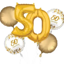 Gold 50th Anniversary Foil Balloon Bouquet | 5 pcs