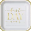 Gold/White Best Day Ever Square Plate 7in | 8ct
