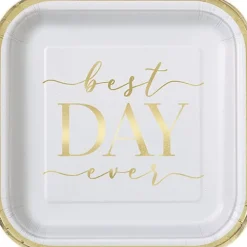 Gold/White Best Day Ever Square Plate 7in | 8ct
