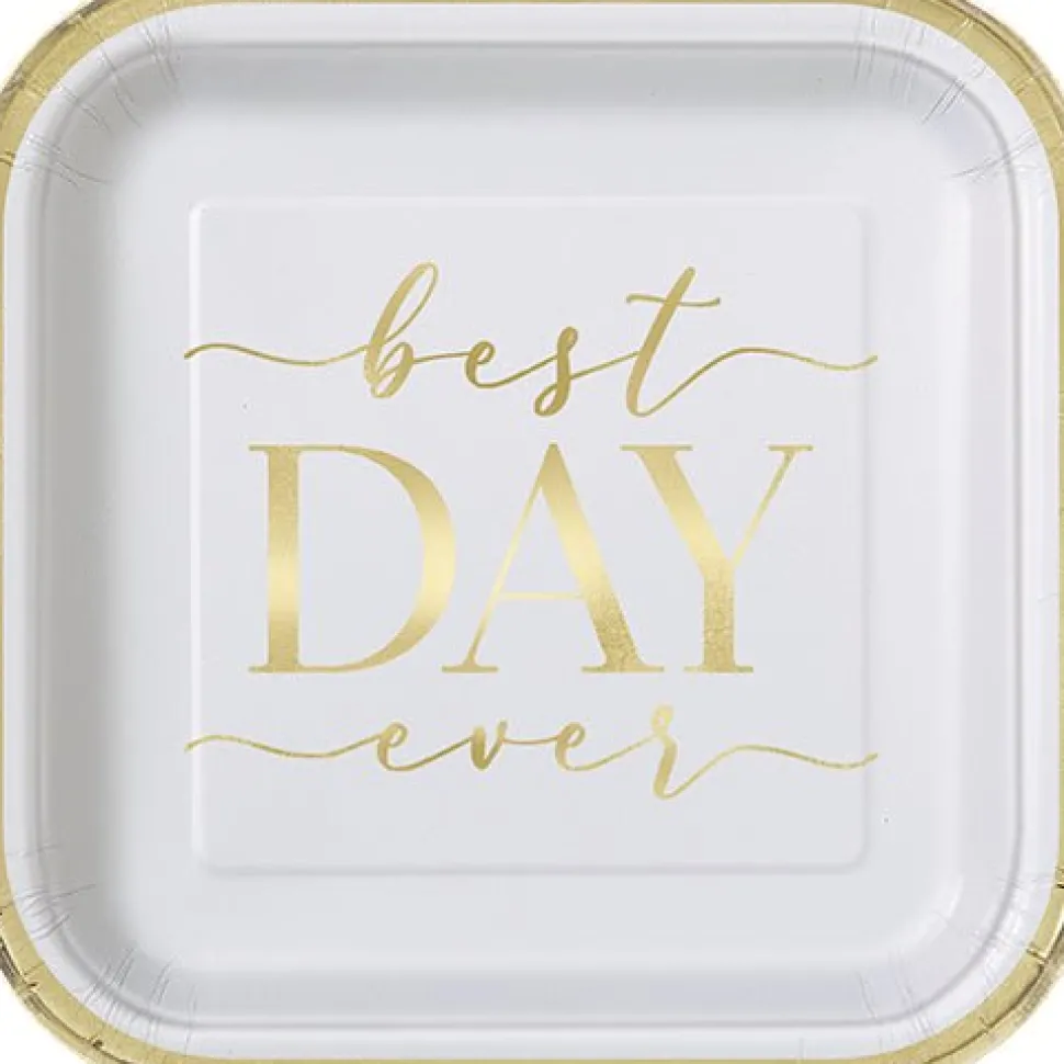 Gold/White Best Day Ever Square Plate 7in | 8ct