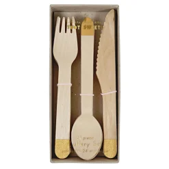 Gold Wooden Cutlery Set | 24ct