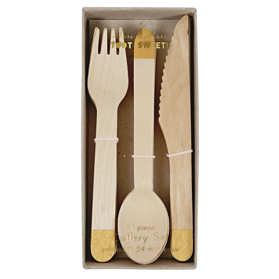 Gold Wooden Cutlery Set | 24ct
