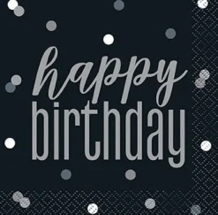 Happy Birthday Black Beverage Napkins | 16ct