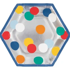 Happy Birthday Dots Hexagon Shaped Plates 8in | 8ct