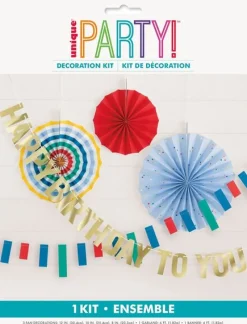Happy Birthday Garland Decoration & Paper Fan Kit | 5ct