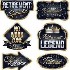 Happy Retirement Cutouts - Black & Gold | 6ct