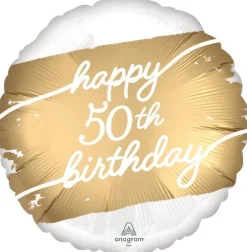 Happy 50th Birthday Golden Mylar Balloon 17" | 1ct.