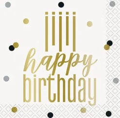 Metallic Happy Birthday Beverage Napkins | 16ct