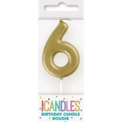 Mini Gold Number 6 Candle | 1ct
