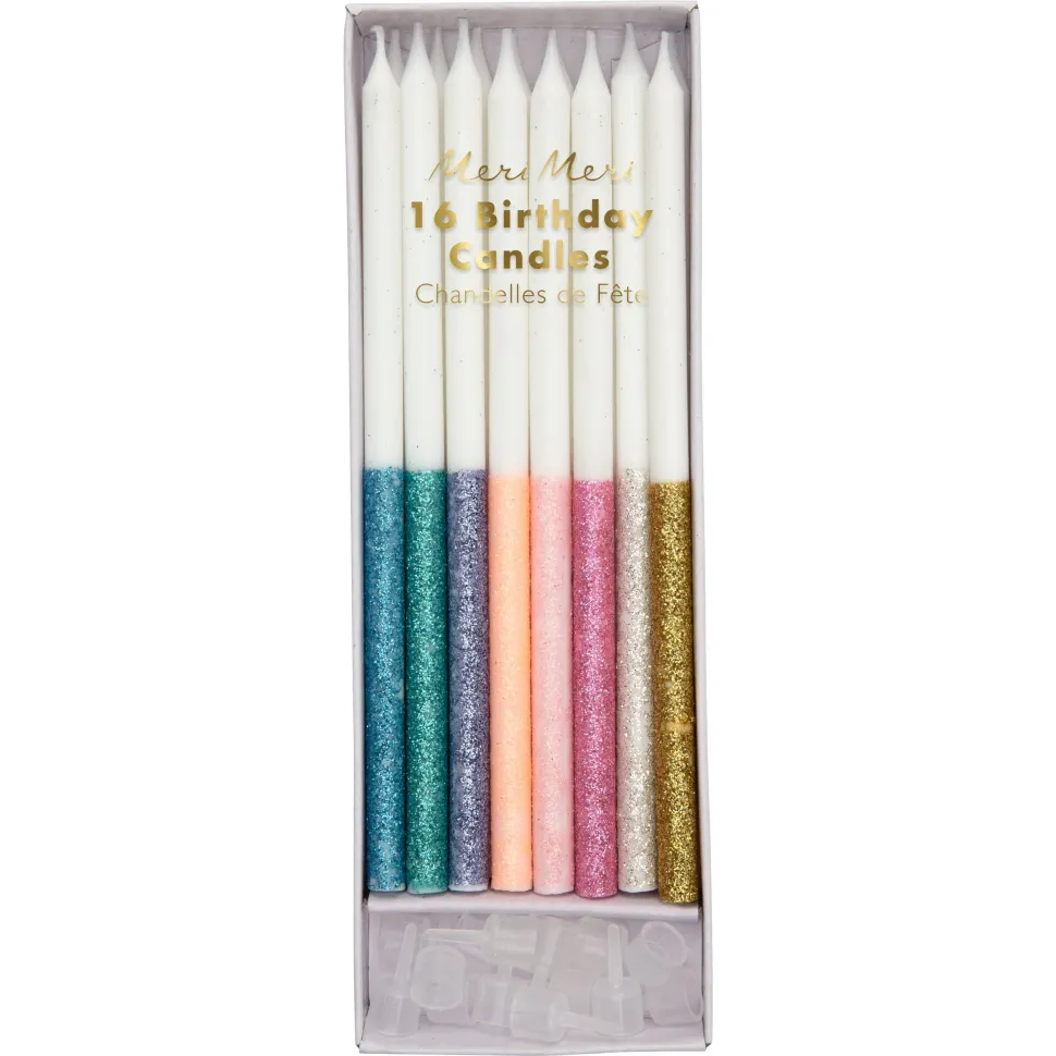 Multicolor Dipped Glitter Candles | 16ct