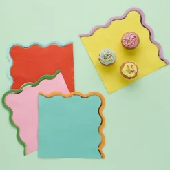 Multicolor Scalloped Napkins with Gold Trim | 16ct
