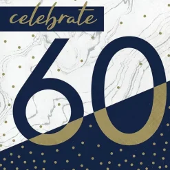 Navy & Gold Milestone Celebrate 60 Lunch Napkins | 16ct