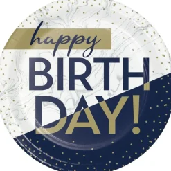 Navy & Gold Milestone Happy Birthday To You Lunch Plates 9" | 8ct