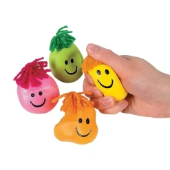Neon Smile Face Stress Toys with Hair 2" | 24ct