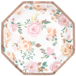 Octagon Pink Blooms Shaped Plate 8in | 8ct