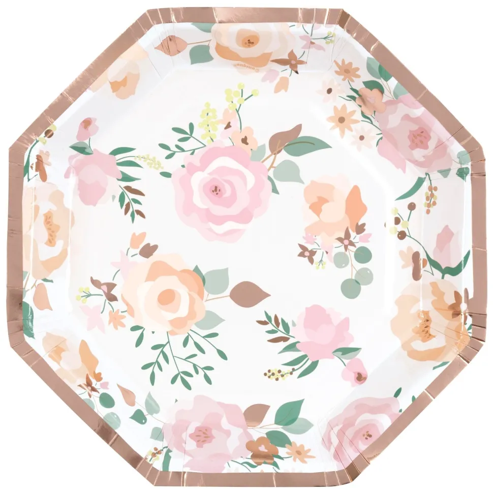 Octagon Pink Blooms Shaped Plate 8in | 8ct