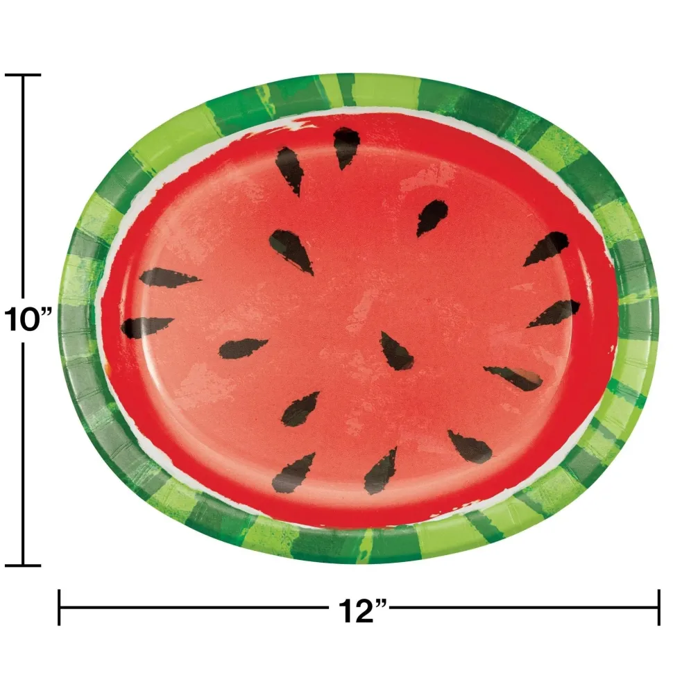 Oval Watermelon Paper Plates 12"x10" | 8ct