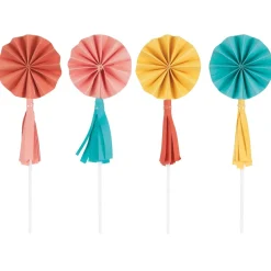 Paper Fan Cake Toppers W/ Tassel | 8ct