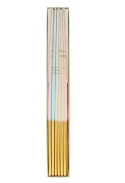 Pastel Gold Leaf Tall Tapered Candles | 12ct