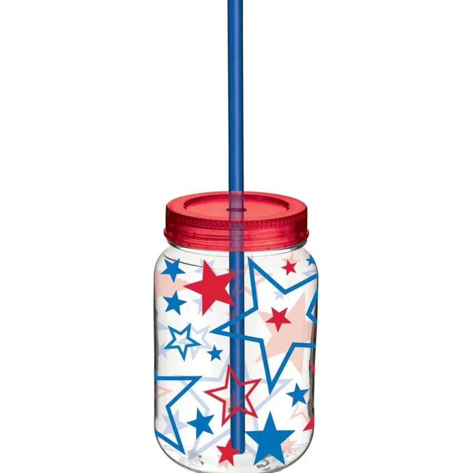 Patriotic Plastic Mason Jar with Straw | 1ct
